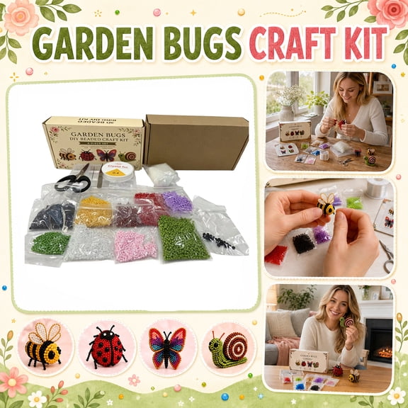 Tiny 3D Beaded Animal DIY Kit, 4 Cute Designs with Instructions, 3D Animal Themed Beadwork Kit for Beginners & Craft Enthusiasts, Home DIY Craft Project (Garden Bugs)