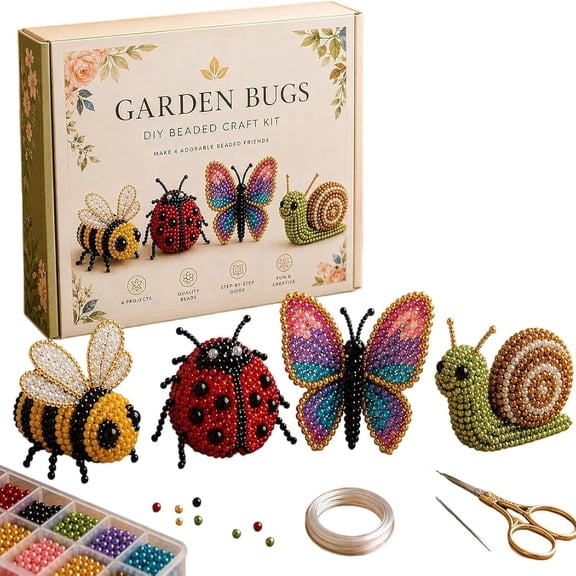 Tiny 3D Beaded Animal DIY Kit, 4 Cute Designs with Instructions, 3D Animal Themed Beadwork Kit for Beginners & Craft Enthusiasts, Home DIY Craft Project (Garden Bugs)