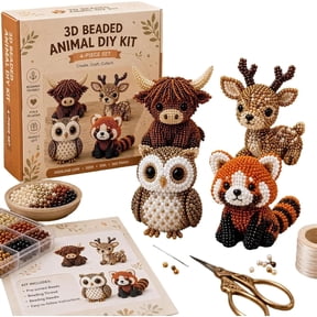 Tiny 3D Beaded Animal DIY Kit, 4 Cute Designs with Instructions, 3D Animal Themed Beadwork Kit for Beginners & Craft Enthusiasts, Home DIY Craft Project (Woodland Friends)