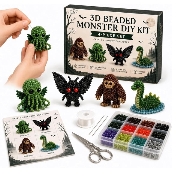 Tiny 3D Beaded Animal DIY Kit, 4PCS DIY Animal Beading Embroidery Kit, All Accessories Included Beads String Tools Guide, Stress Relief Focus for Desk Decor Vibrant Charm