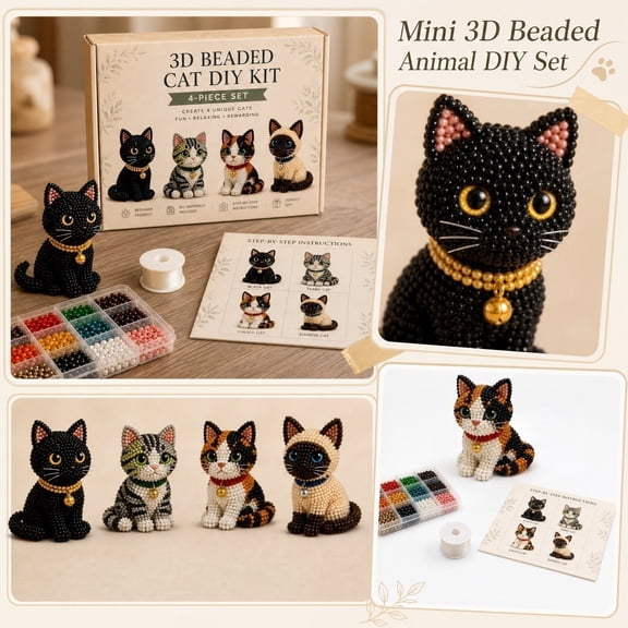 Tiny 3D Beaded Animal DIY Kit, Bead Embroidery Kit, 3D Bead Animal Making Kit for Beginners, Cute Animals Beading Craft Set with Instructions (Cryptid & Monster)