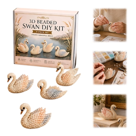Tiny 3D Beaded Animal DIY Kit, Bead Embroidery Kit, 3D Bead Animal Making Kit for Beginners, Cute Animals Beading Craft Set with Instructions(Swan)
