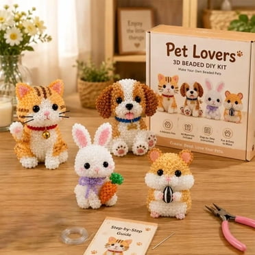 Tiny 3D Beaded Animal DIY Kit, Bead Embroidery Kit for Beginners, Animals Themed Beadwork Craft Set for Adults and Kids