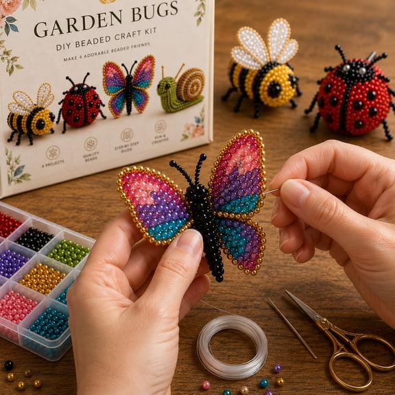 Tiny 3D Beaded Animal DIY Kit – Beginner Friendly, 4pcs Bee Ladybug Butterfly Snail Handmade Bead Art Set, Cute Mini Insect Decor Gift for Craft Lovers Teens