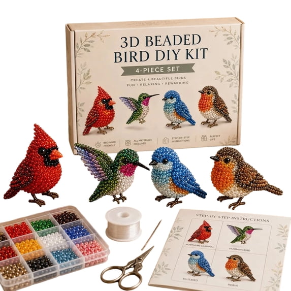 Tiny 3D Beaded Animal DIY Kit – Beginner Friendly Handmade Bead Art Set, Cute Mini Animal Decor Gift Backyard Birds