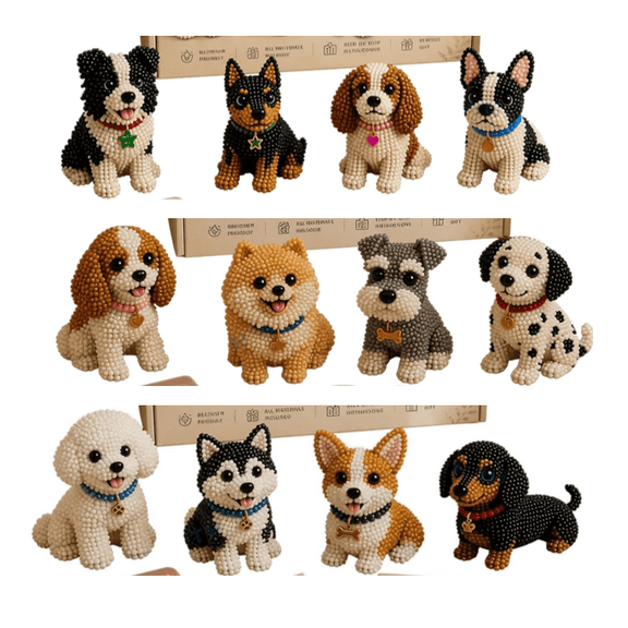 Tiny 3D Beaded Animal DIY Kit – Beginner Friendly Handmade Bead Art Set, Cute Mini Animal Decor Gift for Craft Lovers Cute dog B