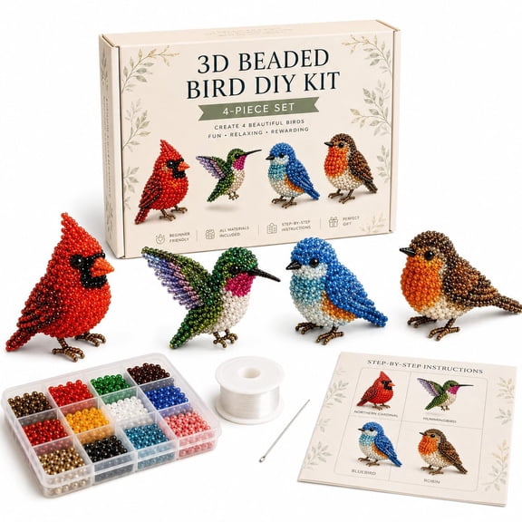 Tiny 3D Beaded Animal DIY Kit, Bird & Animal Beading Craft Set All-In-One 3D Beaded Animal Kit Complete DIY
