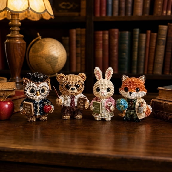 Tiny 3D Beaded Animal DIY Kit, Complete Animals Beading Craft Set for Beginners & Hobbyists（Owl, Bear, Rabbit, Fox）