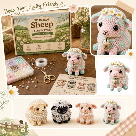 Tiny 3D Beaded Animal DIY Kit, Complete Animals Beading Craft Set for Beginners & Hobbyists（Sheep）