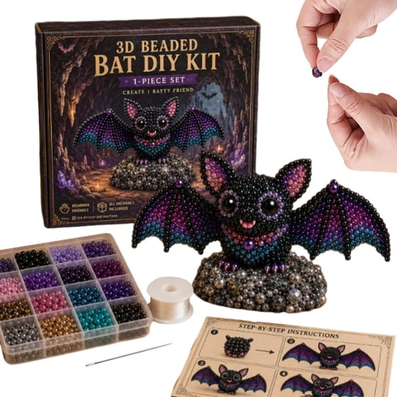 Tiny 3D Beaded Animal DIY Kit, Cute 3D Bat Beaded Craft Kit, Animal Themed Beadwork Kits for Adults and Beginners, with Instructions