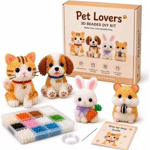 Tiny 3D Beaded Animal DIY Kit, Cute Handmade Seed Bead Animal Craft Set Stress Relief Creative DIY Decoration Gifts for DIY Desk Decor & Creative Gift (Pet Lovers)