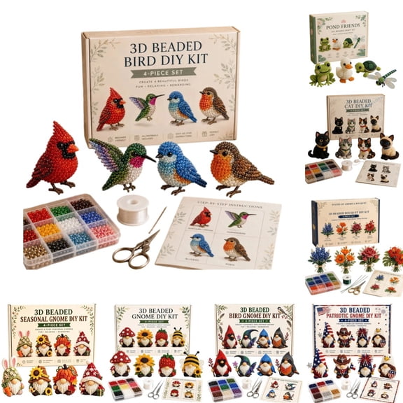 Tiny 3D Beaded Animal DIY Kit, DIY Animal Beading Embroidery Kit, All Accessories Included Beads String Tools Guide, Stress Relief Focus for Adults Teens, Desk Decor Vibrant Charm