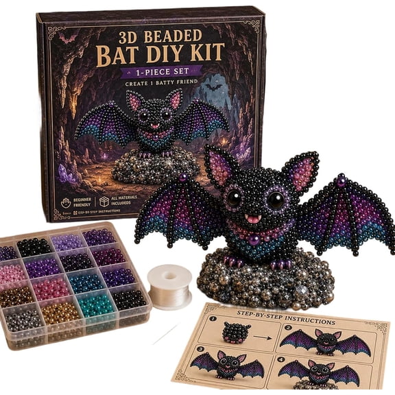 Tiny 3D Beaded Animal DIY Kit, DIY Bat Shaped Bead Embroidery Kit, 3D Bead Animal Making Set for Beginners & Craft Enthusiasts