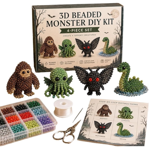 Tiny 3D Beaded Animal DIY Kit, DIY Bead Embroidery Kit, 3D Animal Themed Beadwork Kit for Beginners & Craft Enthusiasts (Cryptid & Monster)