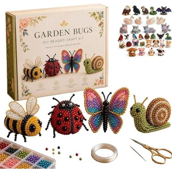 Tiny 3D Beaded Animal DIY Kit, DIY Beading Embroidery Kit, 3D Animal Themed Beadwork Kit, DIY Animals Beaded Carft Kit for Beginners & Craft Enthusiasts (Garden Bugs)