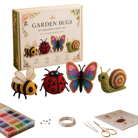 Tiny 3D Beaded Animal DIY Kit, Easy DIY Beading Embroidery Kit with 4 Cute Designs, 3D Animal Themed Beadwork Kit for Beginners & Craft Enthusiasts, with Instructions(Garden Bugs)