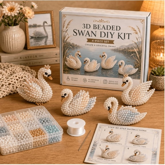 Tiny 3D Beaded Animal DIY Kit, Easy DIY Beading Embroidery Kit with 4 Cute Designs, 3D Animal Themed Beadwork Kit for Beginners & Craft Enthusiasts, with Instructions Style I