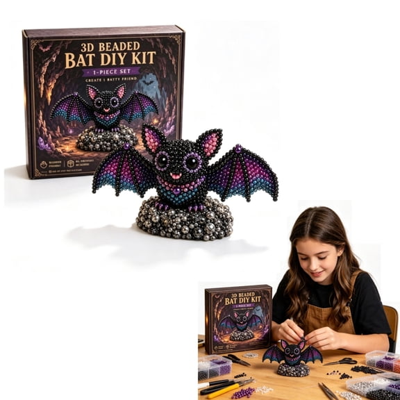 Tiny 3D Beaded Animal DIY Kit, Easy DIY Beading Embroidery Kit with 4 Cute Designs, with Instructions, 3D Animal Themed Beadwork Kit for Beginners & Craft Enthusiasts (Bat Suit)