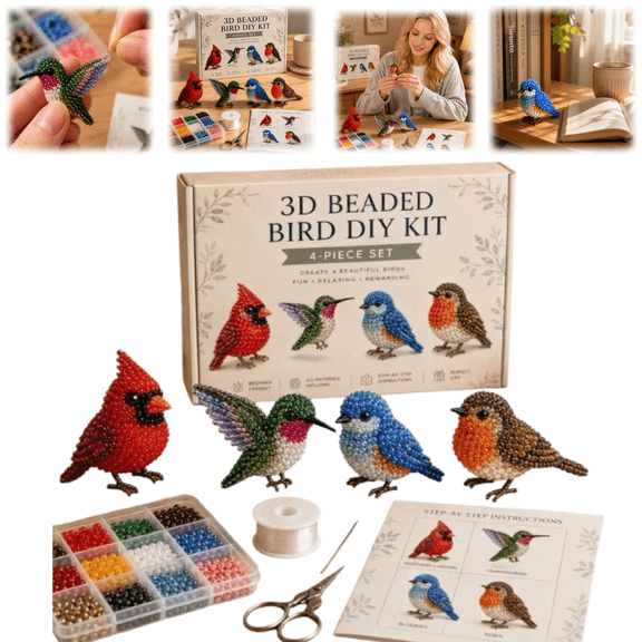 Tiny 3D Beaded Animal DIY Kit, Easy DIY Beading Embroidery Kit with 4 Cute Designs, Pre-sorted Beads Craft Kit, Portable Handcraft Making Set Suitable for All Skill Level Crafters