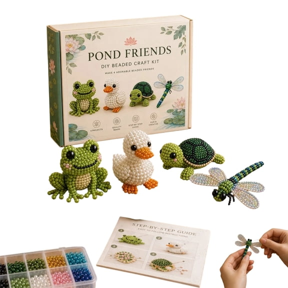 Tiny 3D Beaded Animal DIY Kit Glass Seed Beads 4 Patterns Animal Craft Set for Adults Teens Beginners Miniature Holiday Handcrafted Gift(Pond Friends)