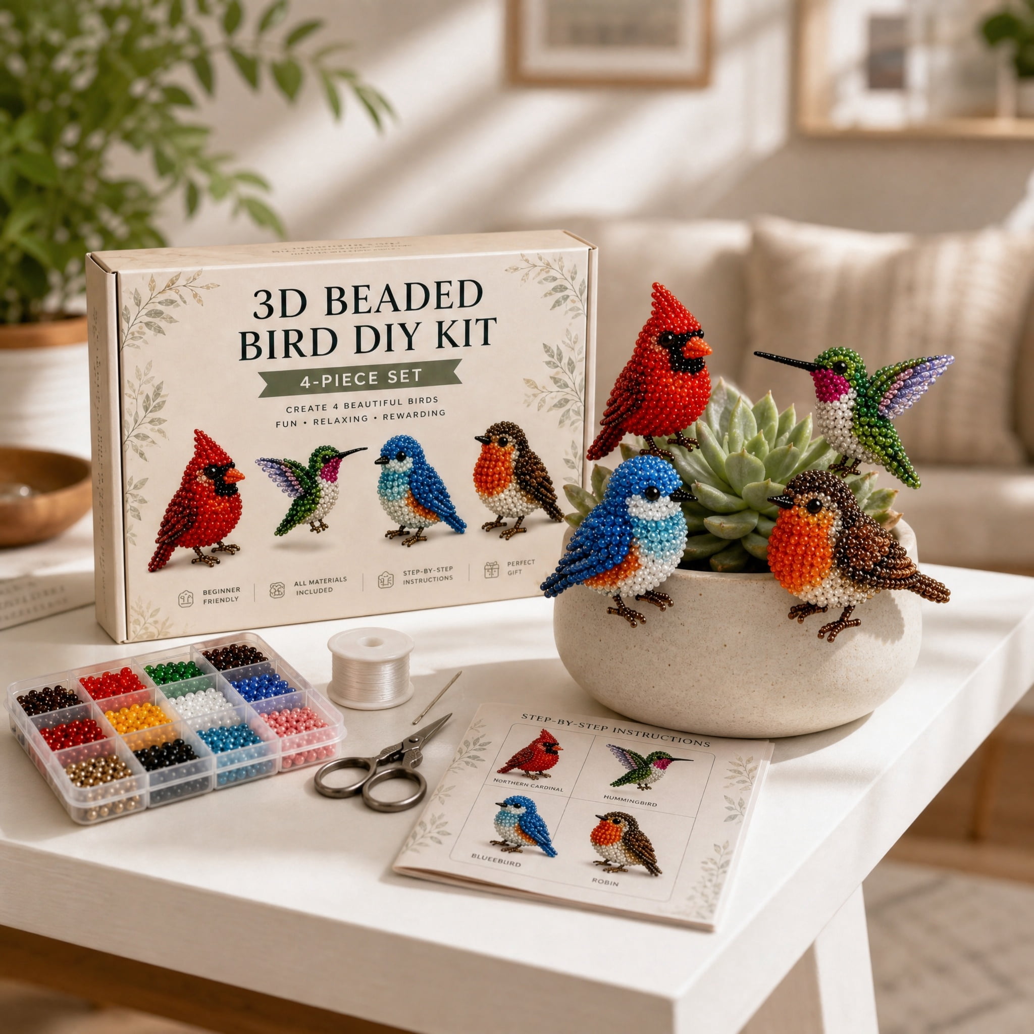 Tiny 3D Beaded Animal DIY Kit, Simple Operation 3D Bead Embroidery Set, Complete Handcraft Making Accessories, Funny Daily Leisure DIY Kit for Teenagers Adults Creative Hobbies A