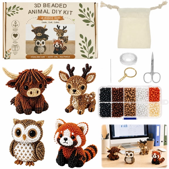Tiny 3D Beaded Animal Kit Cute DIY Bird Animals Beading Kit Creative Beading Craft Set for Teens Adults Home Desk Decor