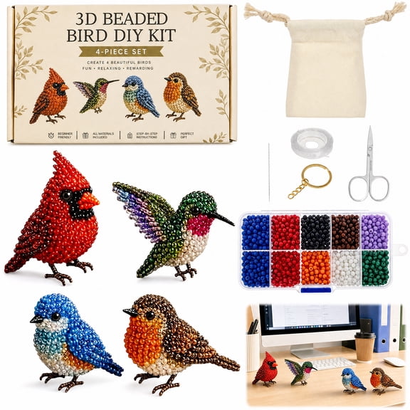 Tiny 3D Beaded Animal Kit Cute DIY Bird Animals Beading Kit Creative Beading Craft Set for Teens Adults Home Desk Decor