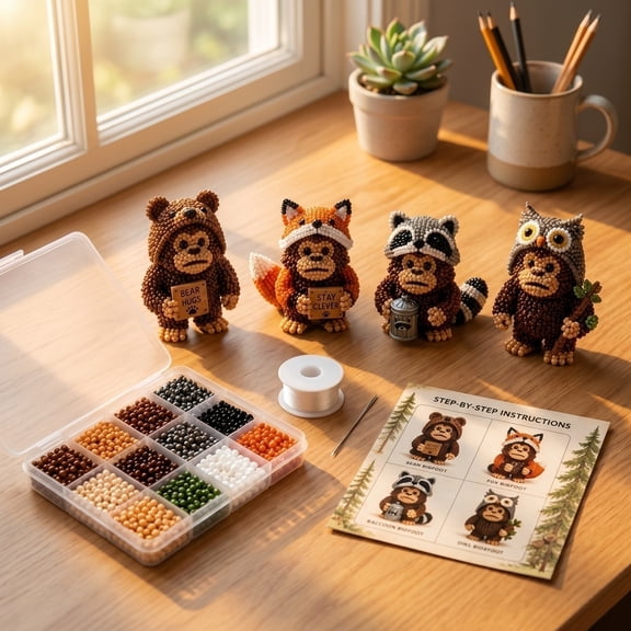 Tiny 3D Beaded Animal Kit, Lively Wild Bigfoot Stereoscopic Bead Kit, Forest Theme For Eye-Catching Sasquatch Kids Reward Decor (E)
