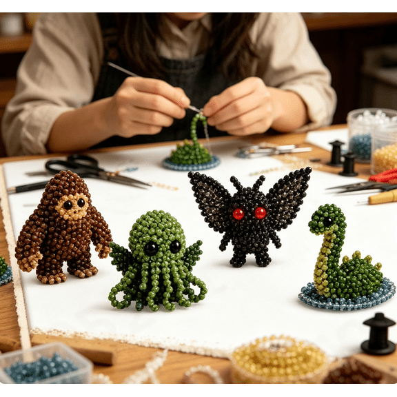 Tiny 3D Beaded DIY Kit, 2026 New Handmade Beading Embroidery Set with Colorful Beads & Instructions, Creative Arts & Crafts Gift for Adults & Beginners,(Monsters)