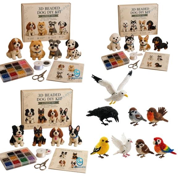 Tiny 3D Beaded Dogs DIY Kit, Cute Dog Beading Craft Set, Handmade Bead Art Mosaic Kit, Stress Relief Creative DIY Decoration Gifts for Adults Teens Beginners