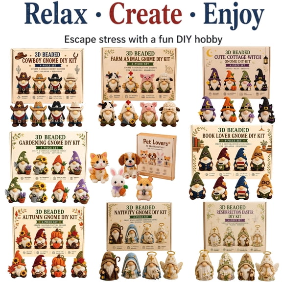 Tiny 3D Beaded Kit Gnome DIY Kit 4Pcs Gnomes Designs Mini 3D Animals Beaded DIY Kit Art Handmade for Beginner & Craft Enthusiasts with Instructions