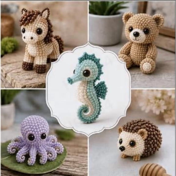 Tiny 3D Seahorse Beaded Animal DIY Kit, Easy Beading Embroidery Kit, 3D Animal Beadwork Kit for Beginners & Craft