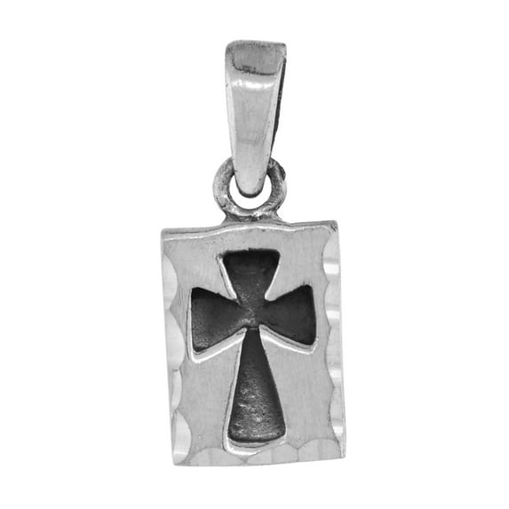 Tiny 5/8 inch Sterling Silver St. John's Cross Necklace for Women Diamond-Cut Oxidized finish 24 inch BX_15