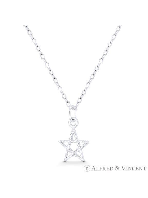 Tiny 5-Point Star Celestial Charm 16x10mm (0.6x0.4in) Pendant & Chain Necklace in .925 Sterling Silver
