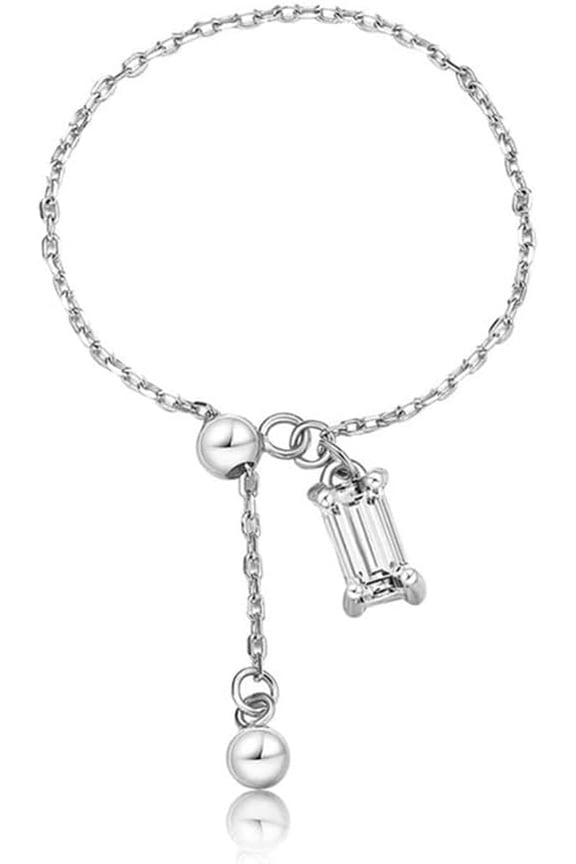 Tiny 925 Sterling Silver Stacking Ring for Women Cubic Zirconia Geometry Adjustable Link Chain Tassel Wedding Band Promise Engagement Rings Fashion Jewelry