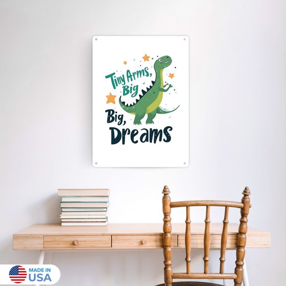 Tiny Arms, Big Dreams Vertical Tin Sign Wall Decor by Dancing Littles Jungle - Size 12x16 inch
