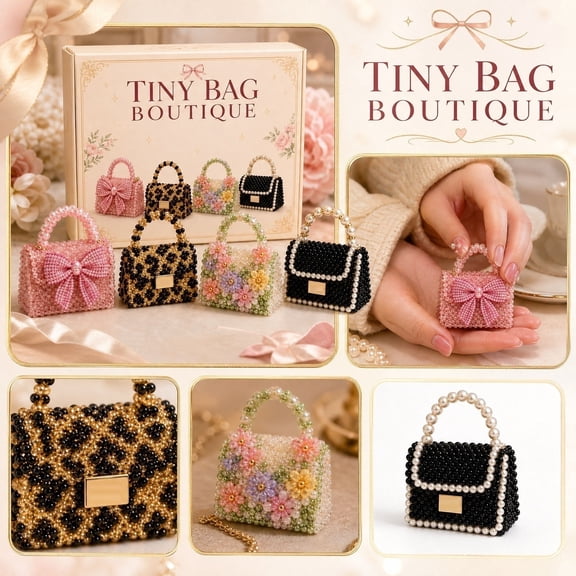 Tiny Bag Boutique 3D Beaded DIY Kit, Mini Handbag Beading Craft Set with Beads String Needles Storage Box & Guide, Handmade Purse Jewelry Craft Kit for Desk Decor and Creative Display