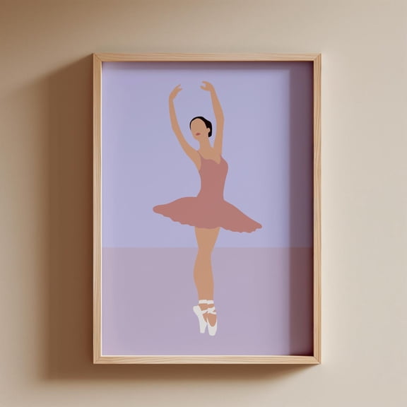 Tiny Ballerina Dancing Minimalist Ballet Dancer Art For Purple Little Wall Art, Girls Room And Gallery Wall Decor