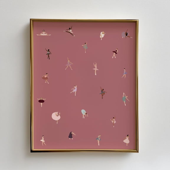 Tiny Ballerinas Minimalist Ballet Dancers Dancer Dark Pink Little Wall Art, Girls Room And Gallery Wall Decor