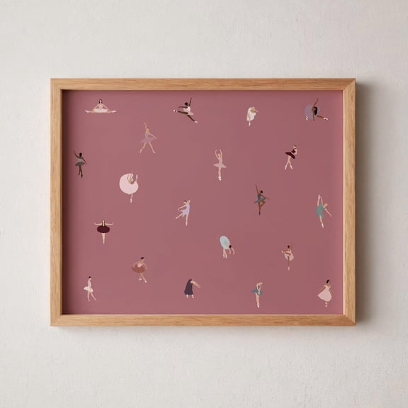 Tiny Ballerinas Minimalist Ballet Dancers Dusty Rose Horizontal Girl Room Graphic Poster Unframed Paper Print