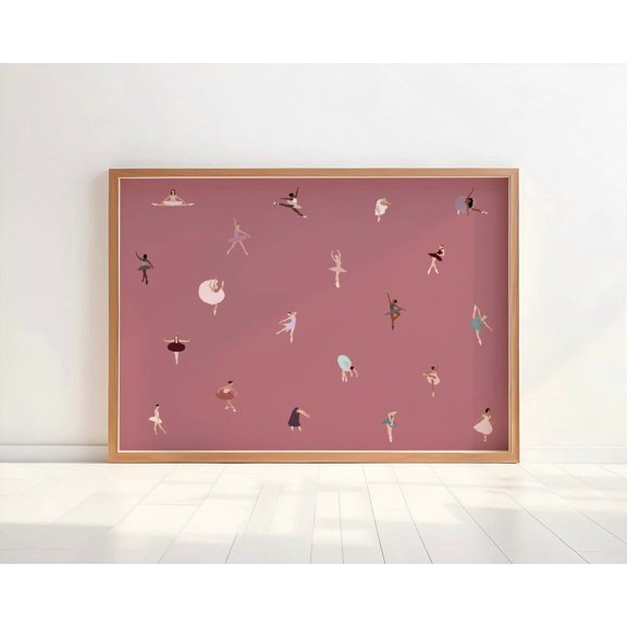 Tiny Ballerinas Poster, Minimalist Ballet Dancers, Dusty Rose Horizontal, Girls Room And Gallery Wall Decor