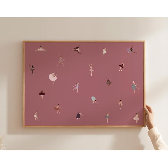 Tiny Ballerinas Print | Minimalist Ballet Dancers Art | Gift for Dancer Dusty Rose Horizontal Girl Room Decor Poster Matte Physical Print, 8x12 UNFRAMED