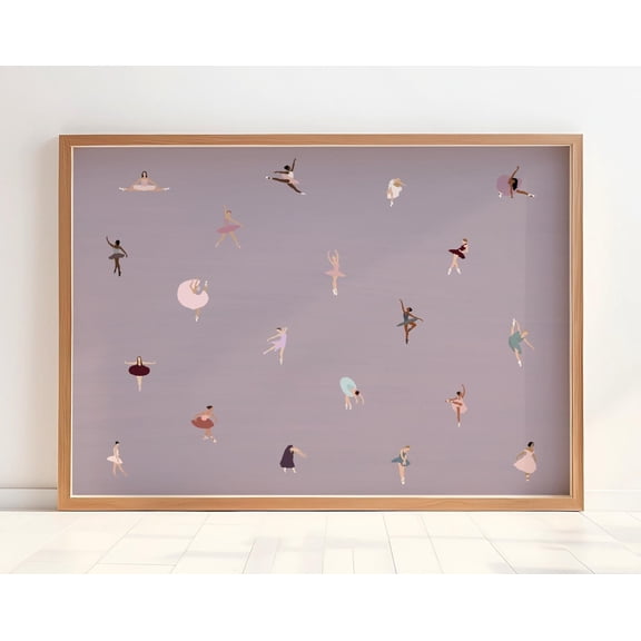 Tiny Ballerinas Print | Minimalist Ballet Dancers Art | Gift for Dancer | Horizontal Little Girl Room Decor Poster Matte Physical Art Print, 24x36 UNFRAMED