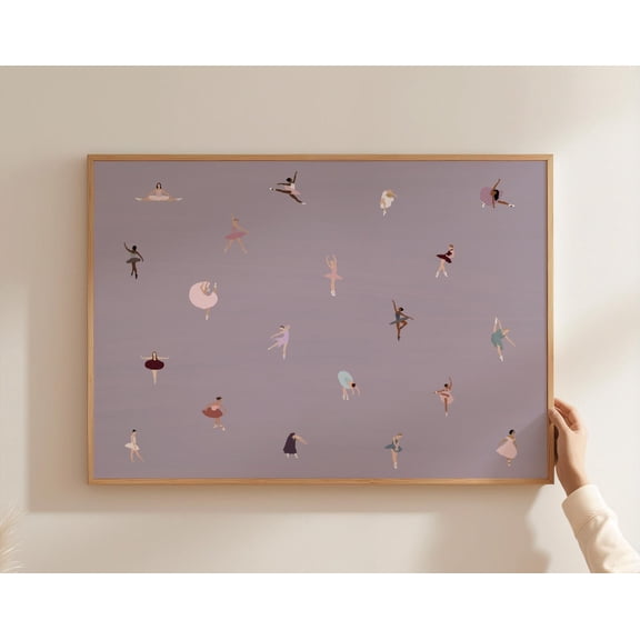 Tiny Ballerinas Print | Minimalist Ballet Dancers Art | Gift for Dancer | Horizontal Little Girl Room Decor |, 12x18 UNFRAMED
