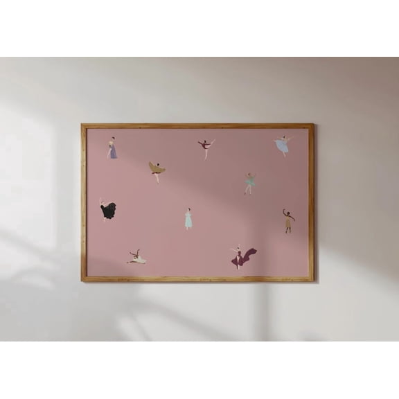 Tiny Ballerinas Wall Art Print, Minimalist Ballet Dancers, Dusty Rose Horizontal, Girls Room And Gallery Wall Decor