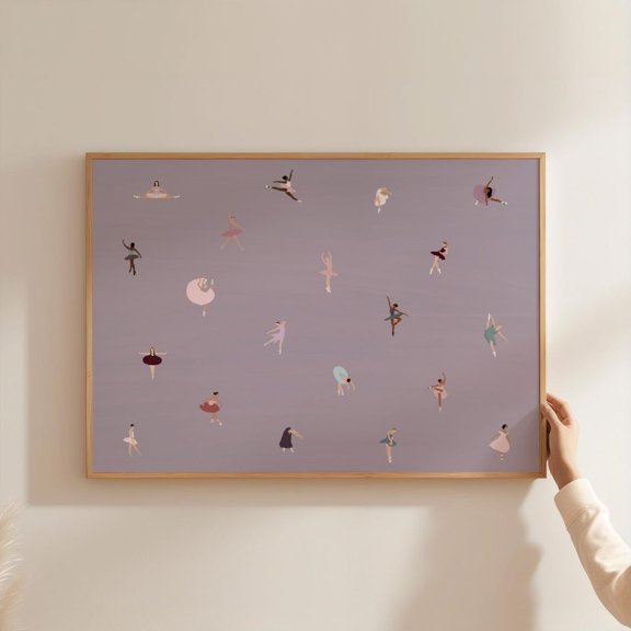 Tiny Ballerinas Wall Art Print, Minimalist Ballet Dancers, Horizontal Little, Girls Room And Gallery Wall Decor
