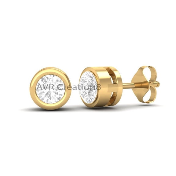 Tiny Bezel Set Diamond Stud Earrings, 925 Sterling Silver Minimalist Push Back Earrings for Women