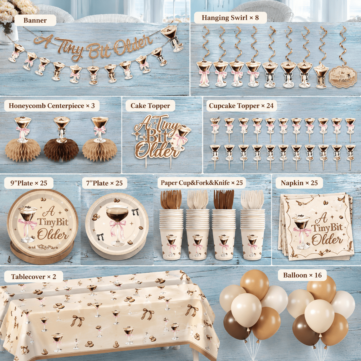 Tiny Bit Older Birthday Party Tableware and Decor Set, Serves 25 ...