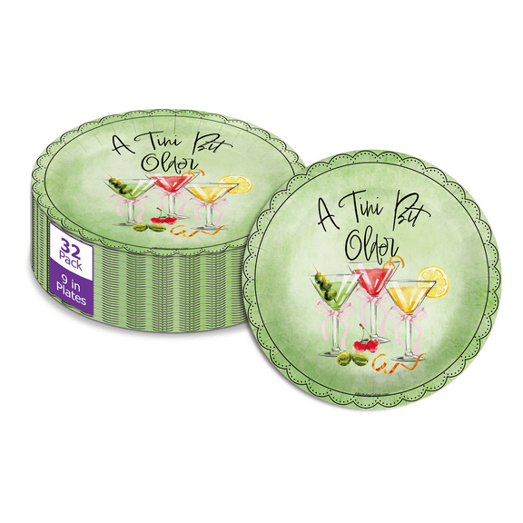 Tiny Bit Older Cocktails Martini Birthday - 32 Piece Disposable Party Supplies - Decorations for 21st Birthday Round Party Plates - Large 9" Paper Plates In Bulk