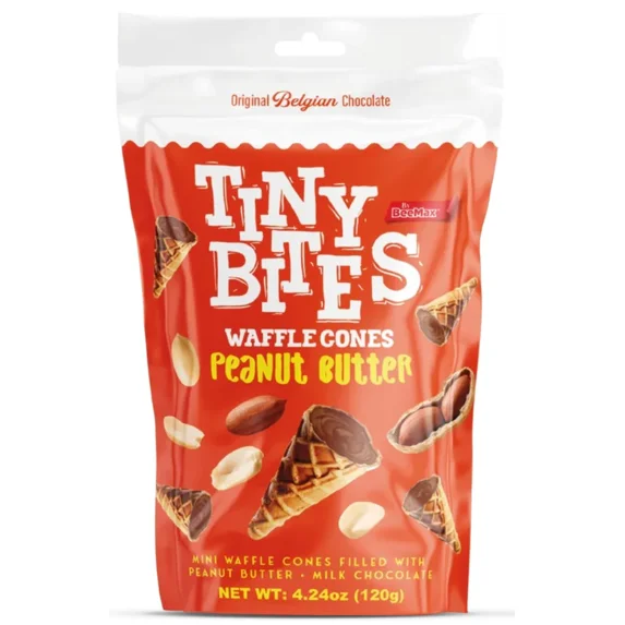 Tiny Bites Milk Chocolate & PEANUT BUTTER Flavored Cream Filled Mini Waffle Cones 4.24 oz
